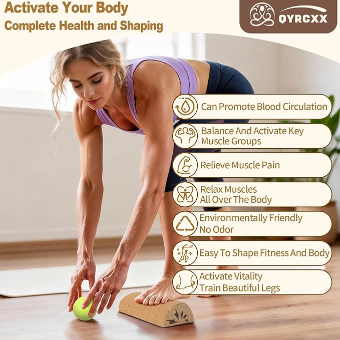 Cork 4-in-1 Balance Board Kit with Massage Roller & Ball, Toe Resistance Bands, Storage Bag & Exercise Guide - Plantar Fasciitis Recovery, Physical Therapy, Prevent Falls & Enhance Mobility