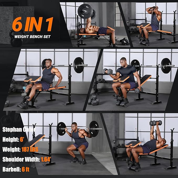 YOLEO 6 in 1 Space Saving Weight Bench with Rack, Fast Folding & Adjustable Workout Bench, Bench Press Rack/Leg Extension/Preacher Curl/Sit Up(1-Step Folding & Easy Assembly)