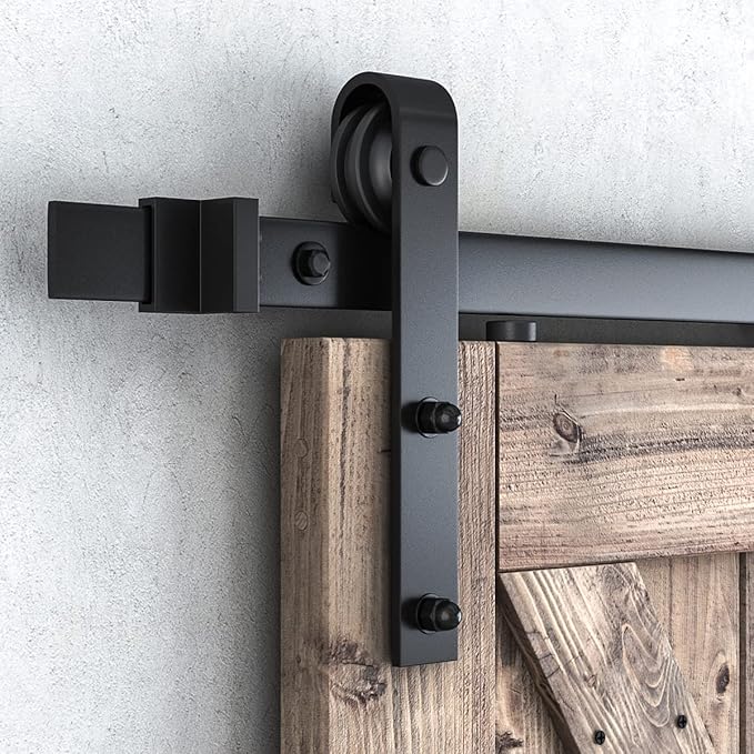 SMARTSTANDARD 4FT Sliding Barn Door Hardware Kit, Heavy Duty Track -Smoothly and Quietly-Includes Detailed Installation Instruction Fit 24" Wide Doorpanel (J Shape Hanger) Black