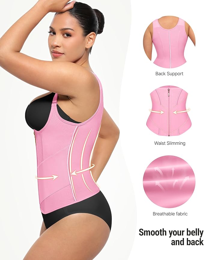 FeelinGirl Waist Trainer Vest for Women Tummy Control Corset Body Shaper Back Support Adjustable Straps Workout Faja