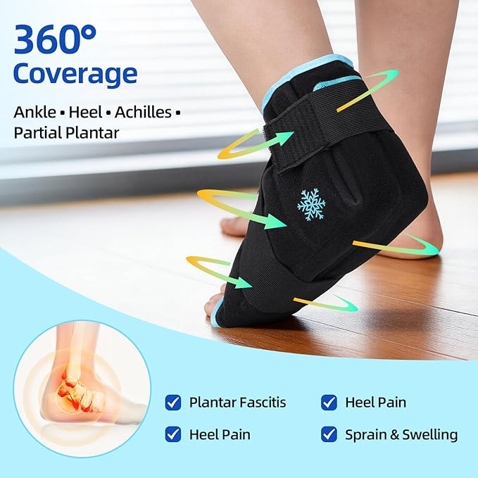 Comfytemp Ankle Ice Pack Wrap for Plantar Fasciitis Relief, Foot Support Brace for Sprain, Cold Bag for Injury, Achilles Tendonitis, Heel Spur, Swelling, Hot Cold Compress, Running Essentials - 2 Pack