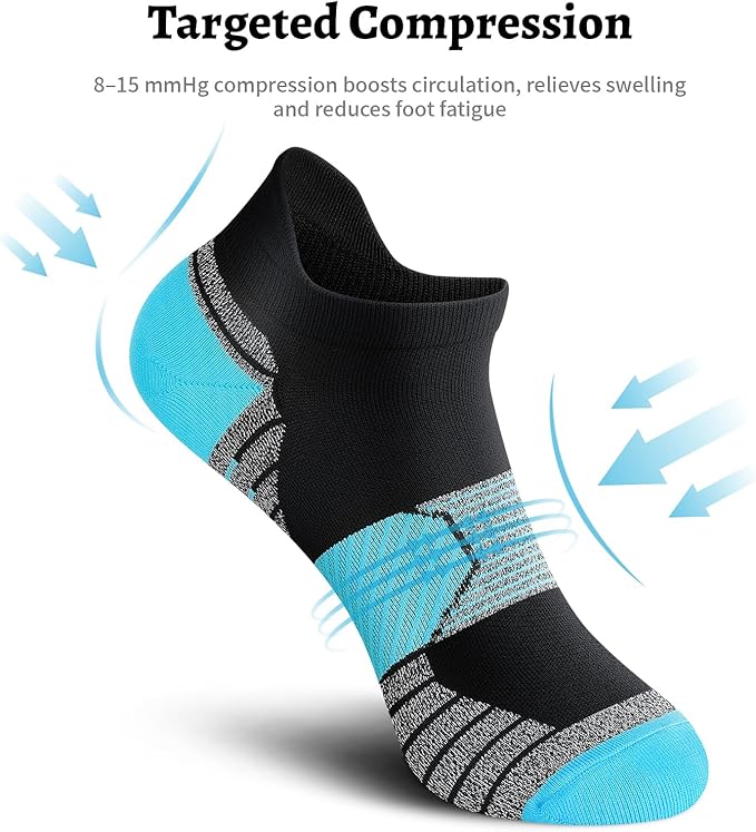 PAPLUS Compression Running Socks Women (6 Pairs), Ankle Athletic Socks Low Cut with Arch Support