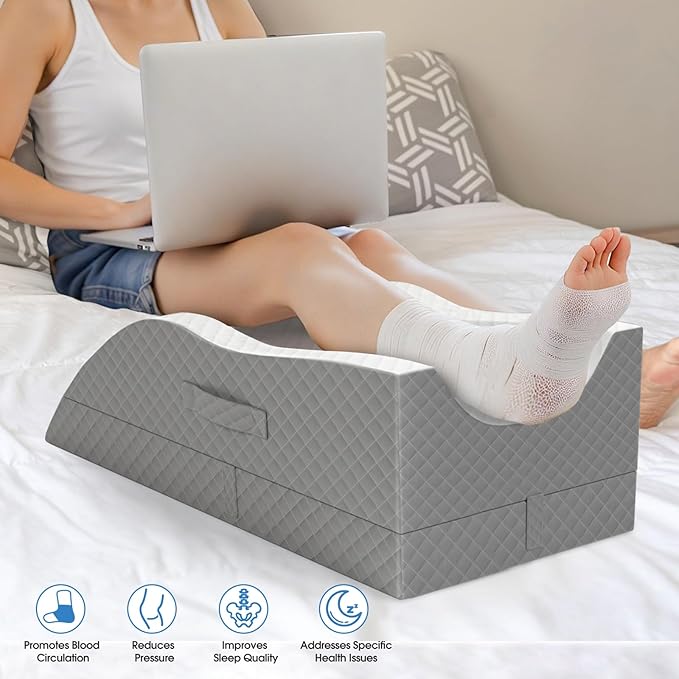 TranquilRelax Elevation Pillows for Leg After Surgery, Memory Foam Adjustable Wedge Pillow for Injury or Rest, Ankle Pillow for Sleeping Blood Circulation Grey/Double Leg