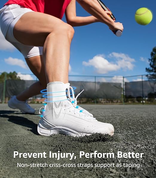 Slim-Fit Ankle Brace for Sprained Ankle, Quick Lace Up Ankle Support for Women Men with 2 Auto-Shaped Pads, Air Fabric Cool Ankle Stabilizer for Injury Recover, Running,Sports, White,L