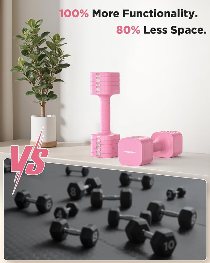 FEIERDUN 5-in-1 Adjustable Dumbbell Set of 2, 12LBS/20LBS Hand Weights for Women, Men, 1s-Adjust Dual-Stable Dumbbell Set for Women Home Gym & Outdoor