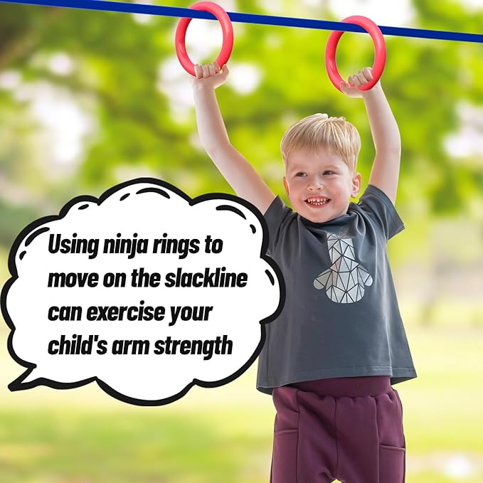 Ninja Warrior Obstacle Course for Kids Outside-Ninja Slackline 52ft with 11 Durable Obstacles-Climbing Net,Wheel, Warrior Gymnastics & Monkey Bars,Slack Lines for Backyard for Kids.