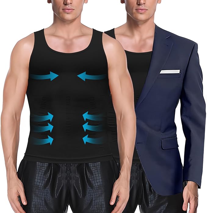 MEETYOO 1/2/3 Pack Men's Shaper Slimming Tank Top Athletic Compression Shirt with Sleeveless Undershirts for Men