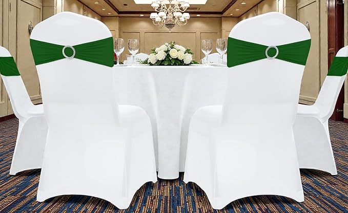 MDS Pack of 150 Spandex Chair Sashes Bows Universal fits Elastic Stretch Chair Bands Ties with Buckle Slider Bow for Wedding Decoration Spandex Slider Sashes Bow - Green