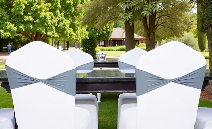 VDS Pack of 300 PCS | Dusty Blue | Spandex Chair Sashes Bows Without Buckle | Stretch Elastic Banquet Universal Folding Chair Band Tie with for Wedding Party Conference Celebration Event Decoration