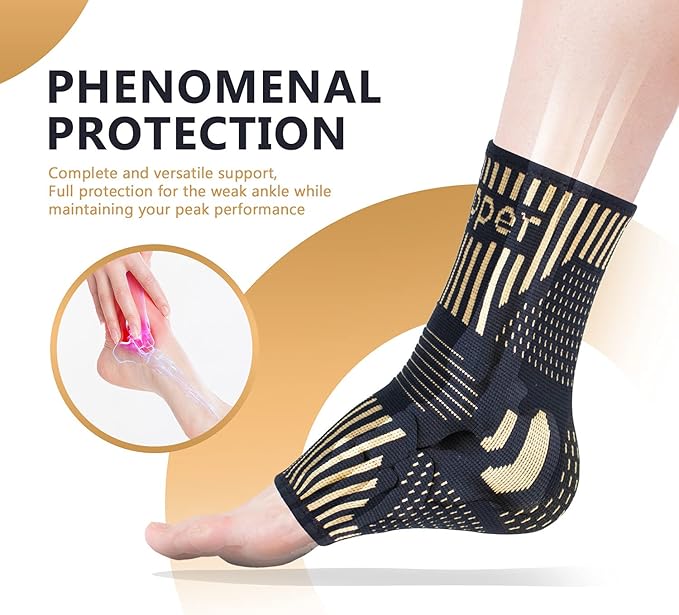 Lusenone Copper Ankle Brace Support for Men & Women (Pair), Best Ankle Compression Sleeve Socks for Plantar Fasciitis, Sprained Ankle, Achilles Tendon, Pain Relief, Recovery, Sports