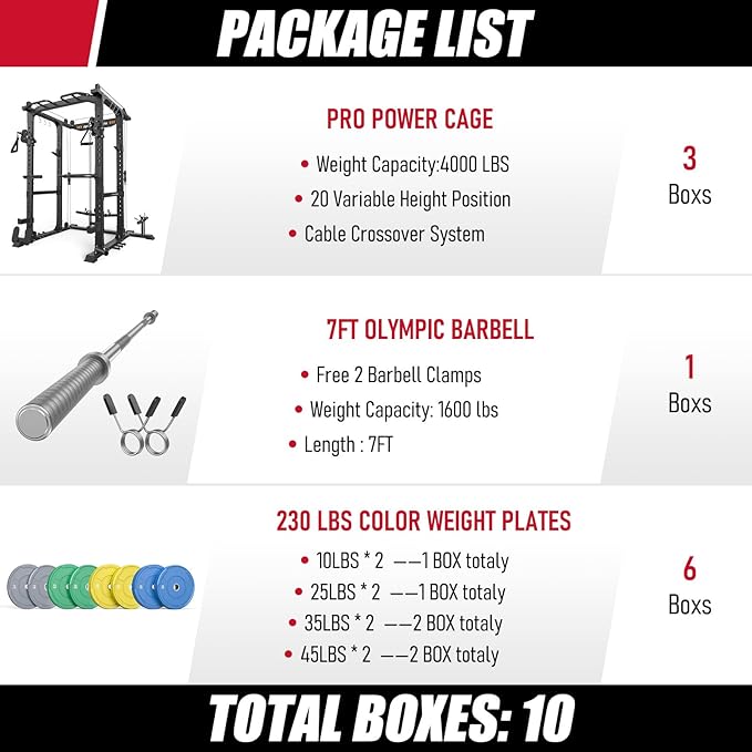 Sportsroyals Squat Rack, LAT Power Cage, Power Rack Multi-Function with Pulley System and Training Attachments for Home Gym