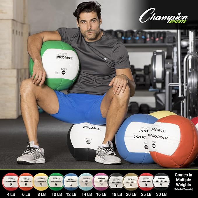 Champion Sports Rhino Promax Wall Balls - Soft Shell Non-Slip Grip for Weightlifting, Plyometrics, Cross Training, & Home Gym