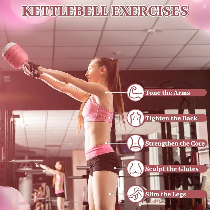 Adjustable Water Filled Kettlebell 5/8/13/17/22 lb Water Filled Kettlebells Weights Set for Home Gym, Kettle Bell Sets for Women at Home and Cross-training Exercise(Pink)