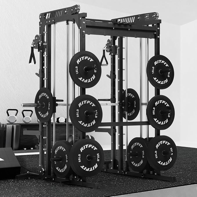 RitFit M1 Pro Smith Machine with Cable Crossover System, Multi-Function Squat Rack Power Cage for Home Gym, Power Rack and Packages