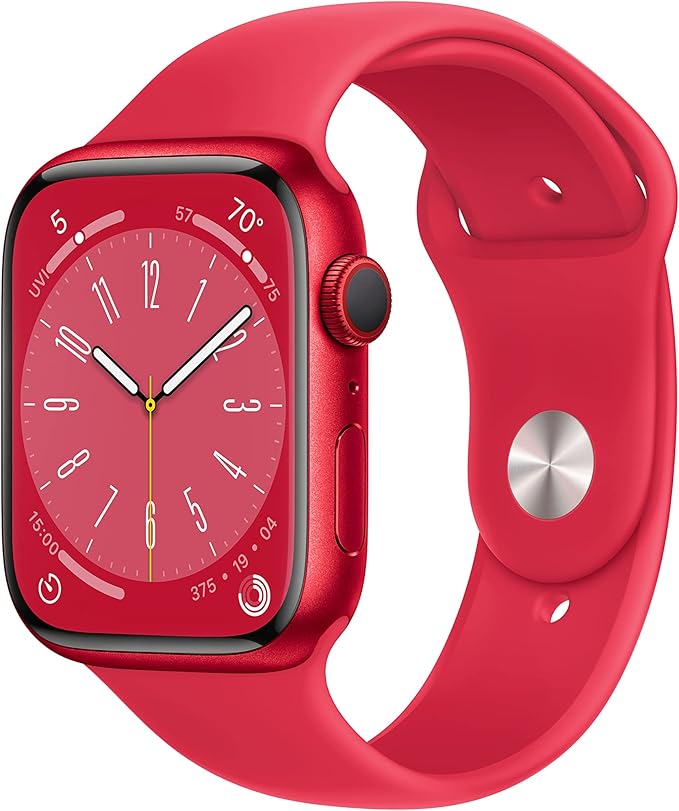 Apple Watch Series 8 [GPS + Cellular, 45mm] - (PRODUCT)Red Aluminum Case with Red Sport Band, M/L (Renewed)