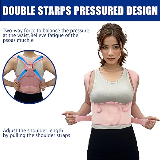 Posture Corrector for Women and Men - Adjustable Back Brace for Pain Relief - Enhances Posture and Provides Lumbar Support - Upper and Lower Back Straightener - Breathable Back Support (Pink, X-Large)