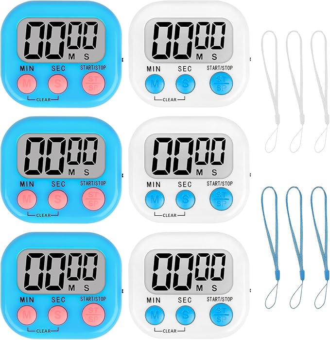 ZILLEEN Classroom Timer for Kids Teachers 6 Pack Digital Timers, Blue & White