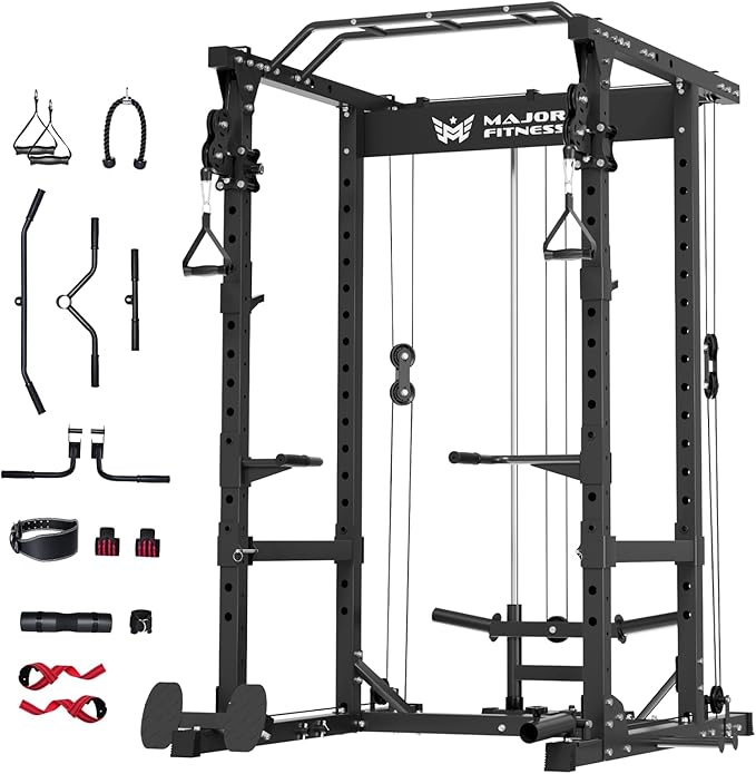 MAJOR FITNESS Drone1 Power Cage - Multi-Function Power Rack for Home Gym, Squat Rack, Cable Crossover System, for Strength Training