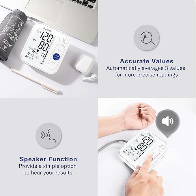 Alcedo Blood Pressure Monitor for Home Use, Automatic Digital BP Machine with Large Cuff for Upper Arm (Backlit Large Screen)