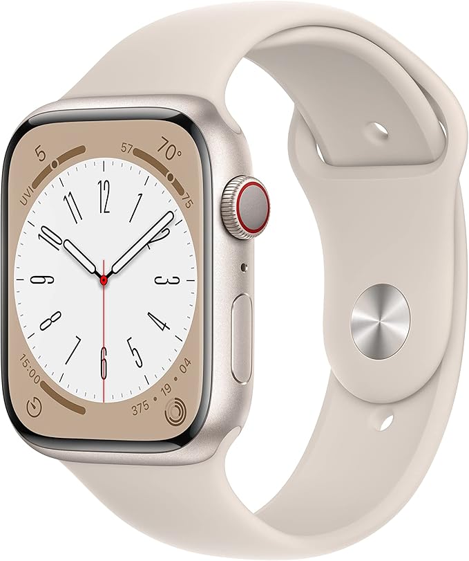 Apple Watch Series 8 [GPS + Cellular 45mm] Starlight Aluminum Case with Starlight Sport Band S/M (Renewed)