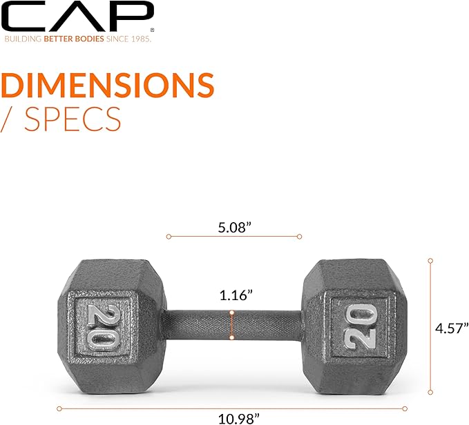 CAP Barbell Cast Iron HexDumbbell, Single, 20 lb
