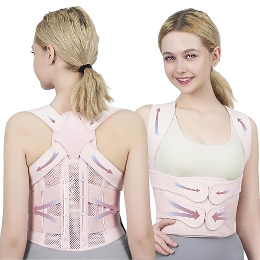 Posture Corrector for Women and Men Upgraded Back Brace, Adjustable Back Support for Upper and Lower Back Pain Relief, Shoulder Straightener for Hunchback, Scoliosis, Lumbar, Spine (Pink, Small)