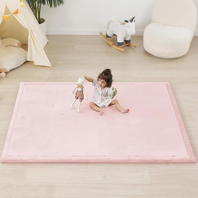 1.5" Thick Baby Play Mat for Floor Tummy Time, 59"x 79" Pro Soft Baby Activity Playmats Playroom, Easy Care with Non-Slip Safe for Infant Toddler Kids Crawling(Pink)
