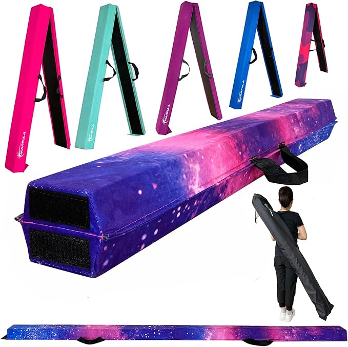 MARFULA 6 FT / 8 FT / 9 FT Folding Gymnastics Beam Foam Balance Floor Beam - Extra Firm - Suede Cover - Anti Slip Bottom with Carry Bag for Kids/Adults Home Use