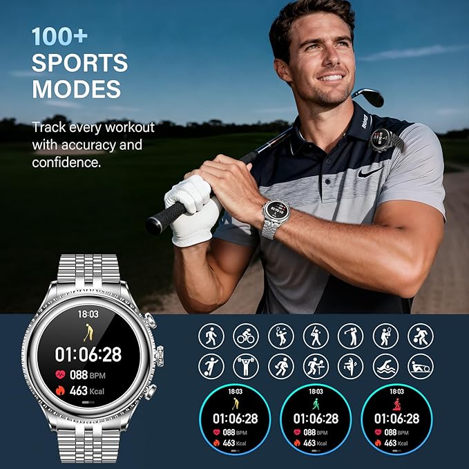 SOUYIE 2026 Smart Watch for Men Answer/Make Call for Android iPhone, 1.32" AMOLED HD Screen Mens Luxury Watch, 1st Heavy Duty Smartwatch Heart Rate Blood Oxygen Blood Pressure Sleep Monitor Pedometer