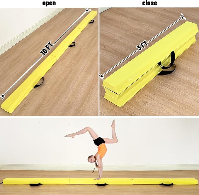 MARFULA 6 FT / 8 FT / 9 FT Folding Gymnastics Beam Foam Balance Floor Beam - Extra Firm - Suede Cover - Anti Slip Bottom with Carry Bag for Kids/Adults Home Use