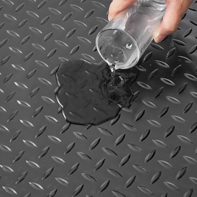 VEVOR Floor Mats, 2 Rolls x 14.7 x 3.6 Ft PVC Flooring Roll, Non-Slip Diamond Texture, 106.56 sq.ft Covering Space, Black Mats for Under Cars, Garage Industry Gym