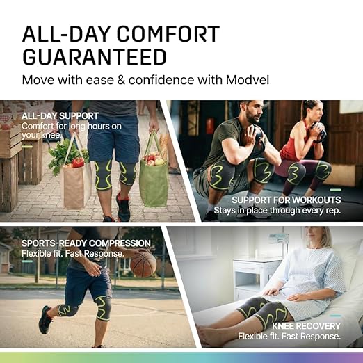 MODVEL Knee Brace for Women & Men, 2 Pack Knee Compression Sleeve for knee pain support with Meniscus Tear, Pain Relief, Sport working out, weightlifting, etc (rodilleras para dolor de rodillas)