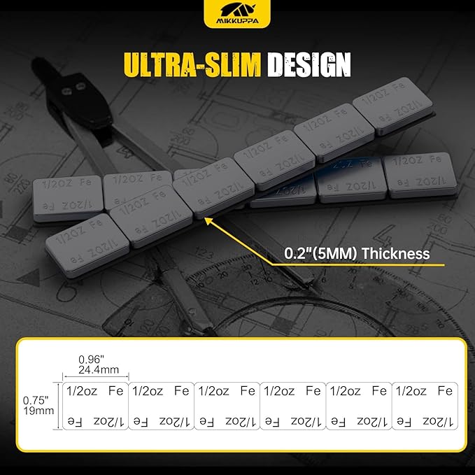 MIKKUPPA Black Wheel Weights - 1/2oz, 0.5oz (504pcs, 252oz/Box) Low Profile, Easy to Peel, Adhesive Stick on Tire Weights for Cars, Trucks, SUVs, Motorcycles, RC Cars, OEM Quality