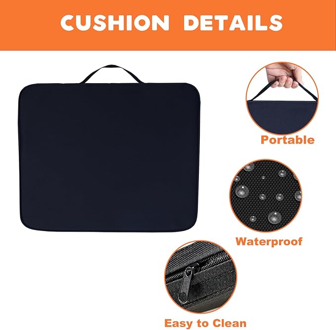 JUICYRAUL 2 Pack Black Stadium Seat Cushions for Bleachers, Extra Thick 2.4" Waterproof 600D Oxford Cushion with Handle & Zipper, Portable Indoor Outdoor for Sports Events, Office Chairs, Beaches