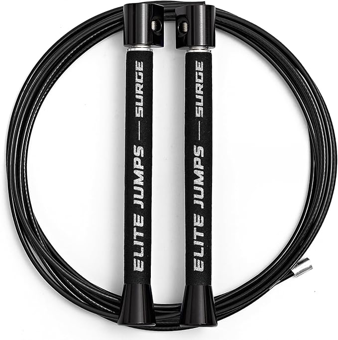 Elite Jumps Surge Professional Speed Rope for Double Unders - Patented Dual Bearing Ultra Light-Weight Handle for Premium Spin Control and Kink-Resistant Cable for fast Speed Jump Rope