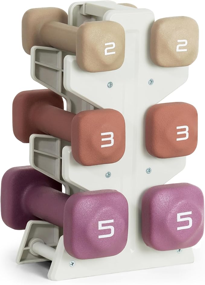 Tone Fitness Neoprene Dumbbell Set with Storage Rack – Non-Slip, Anti-Roll Hand Weights for Home Gym Workouts | 20 lb, 32 lb, 50 lb, 60 lb & 100 lb Options