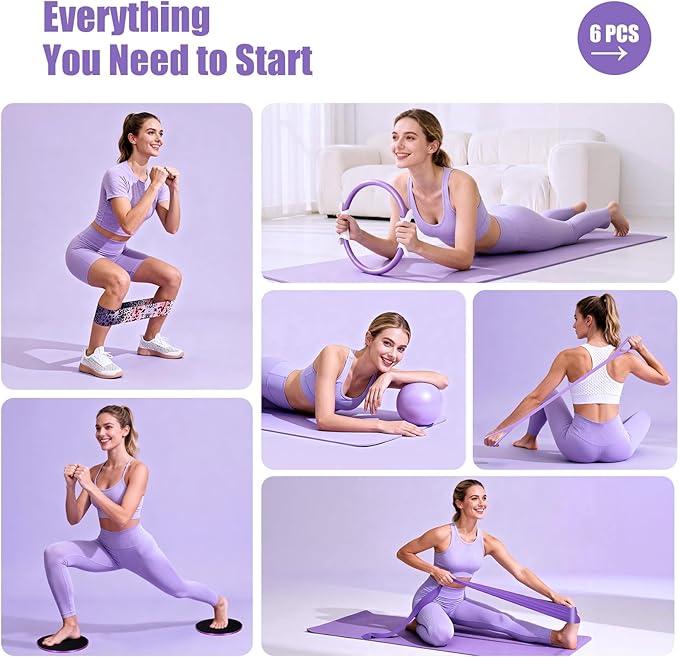 Pilates Kit for Women, 14.5 in. Pilates Ring with Sliding Discs & Leopard Band, Complete Home Pilates Kit for Beginners, Versatile Pilates Equipment for Strength and Flexibility