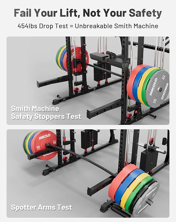 Mikolo M4 2.0 Smith Machine, All-in-One Home Gym Power Cage with LAT Pulldown & Cable Crossover, Squat Rack for Full Body Workouts