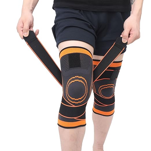 2 Pack Knee Wraps for Pain Relief, Knee Wrap Knee Compression Sleeve Knee Sleeves for Men Women Compression Knee Brace, Knee Band for Knee Pain Relief, Knee Brace for Arthritis Pain and Support (Orange, XX-Large)