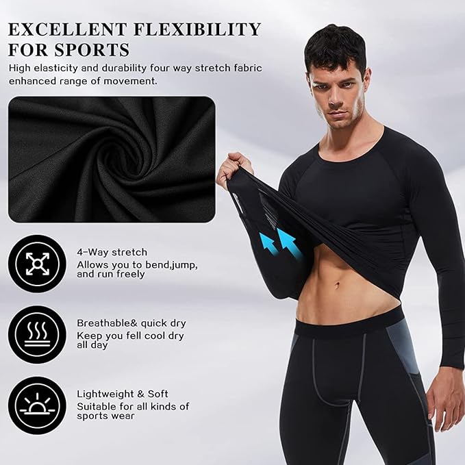 SPVISE 1 or 3 Pack Men's Compression Shirts Long Sleeve Workout Gym T-Shirt Running Top Cool Dry Sports Baselayer Undershirts