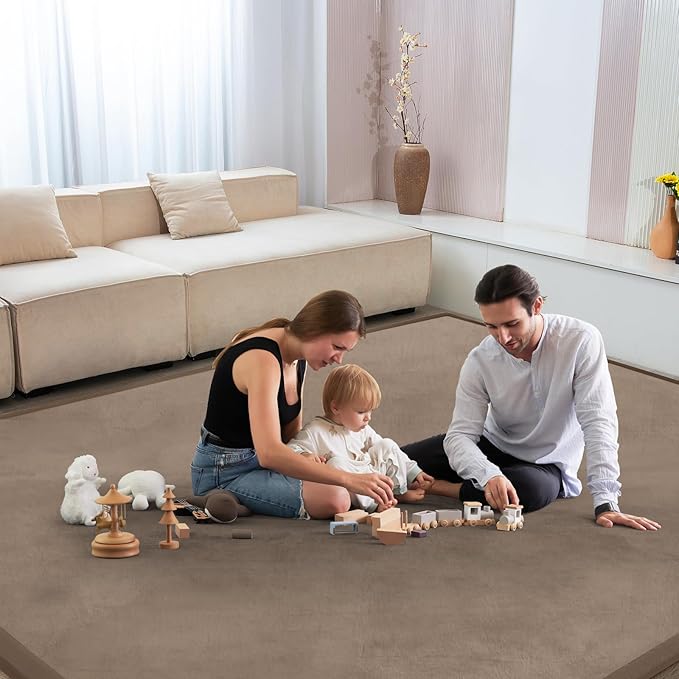 Baby Play Mat for Floor Nursery Rug Muscle Mat Area Rug Playroom Rug 47"x47" Playpen Mat Memory Foam 1.3" Thick Crawling Mat for Babies,Toddlers, Infants, Kids,Camel