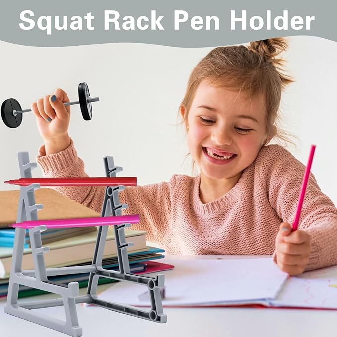 Squat Rack Pen Holder for Desk, Barbell Rack Pen Holder, Gym-themed Unique Shape, Office Stationery Organizer Decor, Mini Weight Racks Pencil Holder for Fitness Weightlifting Lovers