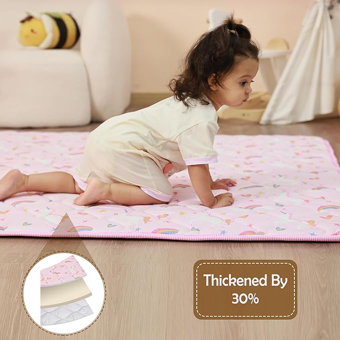 Viviland Baby Play Mat 50" x 50", Extra Thick Big Baby Mat for Baby/Toddler, Non-Slip & Machine Washable (Pink Unicorn)
