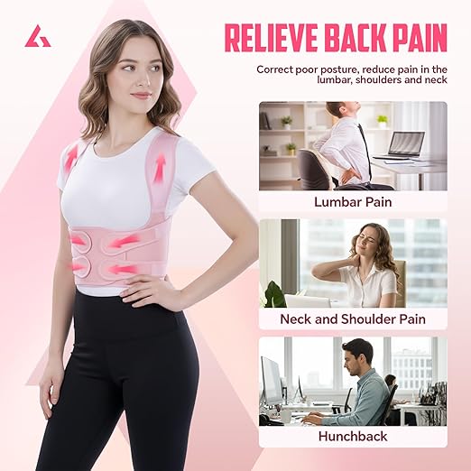 Back Brace Posture Corrector for Women and Men, Full Back Support Straps Straightener, Hunchback Improve Posture-Shoulder, Lumbar and Upper Lower Back Pain Relief (Pink, M)