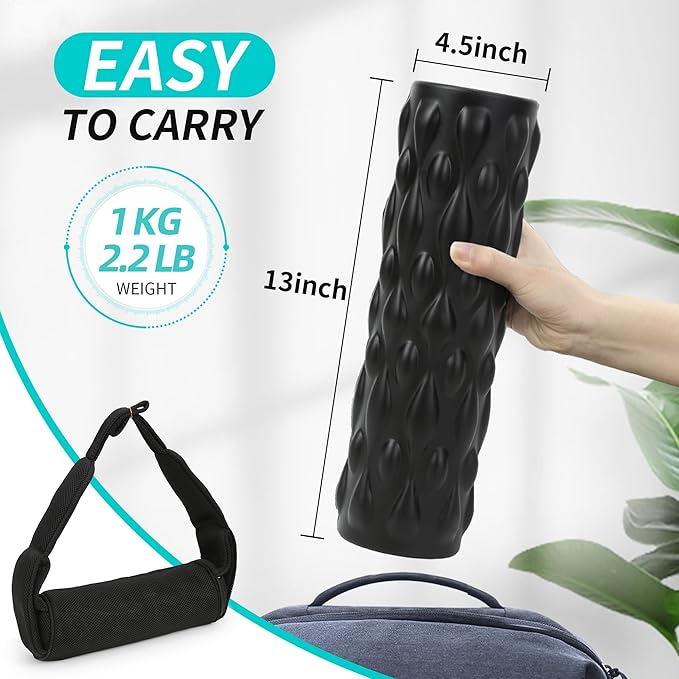 High-Density Vibrating Foam Roller Black with 4 Customizable Speeds for Deep Tissue Massage, Muscle Recovery and Pain Relief -Rechargeable with Massage Backpack