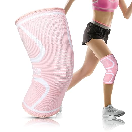 RiptGear Knee Compression Sleeve Women - Knee Support and Compression Knee Brace for Women Working Out For Pain, Running (Medium, Pink (1 Pack))
