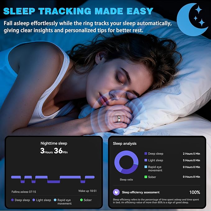 Smart Ring for Women Men, Fitness Ring with Heart Rate, SpO2, Sleep Monitoring, Pedometer Monitoring,IP68 Waterproof, No Subscription Fee(Silver 11)