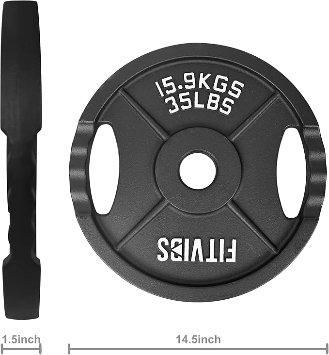 Fitvids Olympic 2-Inch Cast Iron Plate Weight Plate for Strength Training and Weightlifting, Two Hole Style, 35LB Pair