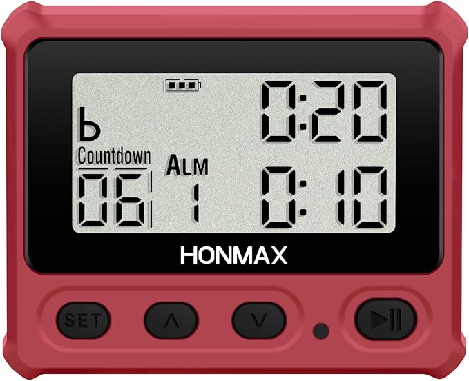 Digital Interval Timer, Stopwatch with Backlight, USB-C Rechargeable Clock, Red