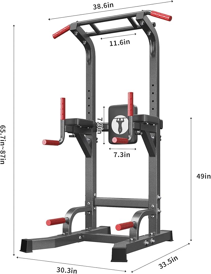 SogesHome Power Tower Pull Up Bar Dip Stand, 10 Adjustable Height Free Standing Assistive Trainer Dip Station, Multi-Function Strength Training Fitness Workout Station for Home Gym Fitness Equipment